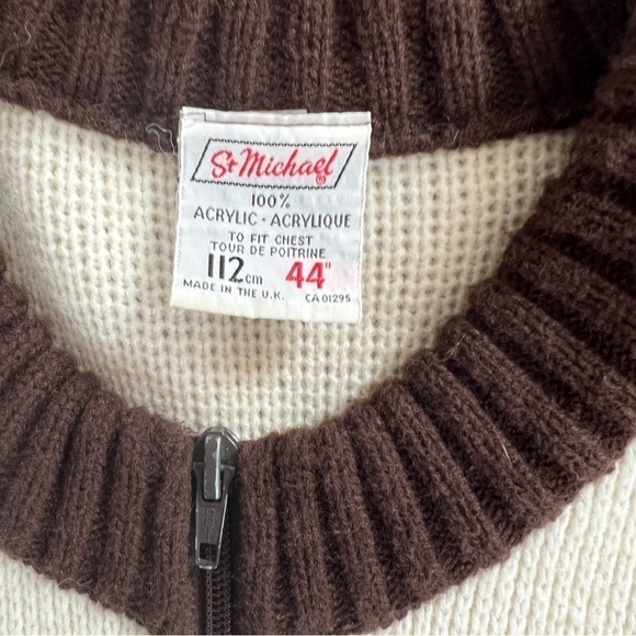 Vintage 90s St Michael Crew Neck Full Zip Fair Isle Cardigan Fishermans Sweater - Picture 10 of 15